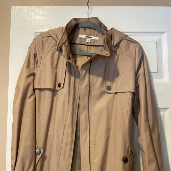 Dkny Jackets Coats Dkny Hooded Belted Fen Stone Short Trench